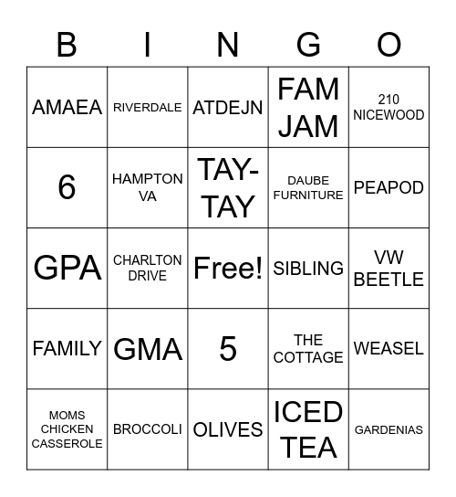 DAUBE BINGO Card