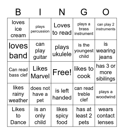 Concert Celebration Bingo Card