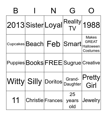 Happy Birthday Christie Bingo Card