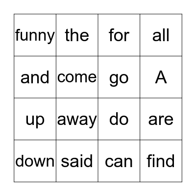 Sight Word Bingo Card
