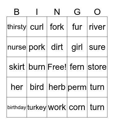 Er, Ir, Ur word   -  BINGO Card