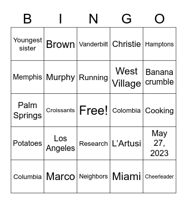 Christie's Bridal Shower Bingo! Bingo Card