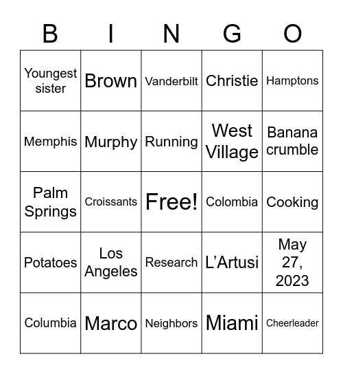 Christie's Bridal Shower Bingo! Bingo Card