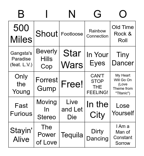 Movie Hits 1 Bingo Card