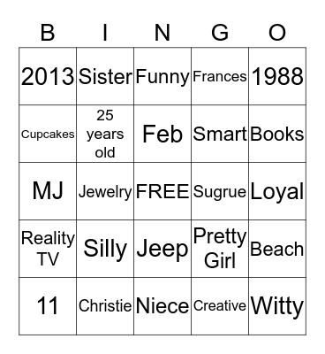 Happy Birthday Christie Bingo Card