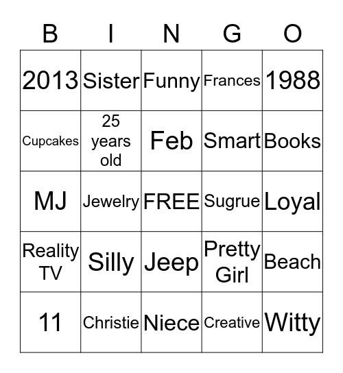 Happy Birthday Christie Bingo Card