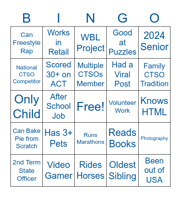 State Officer Leadership Academy Bingo Card