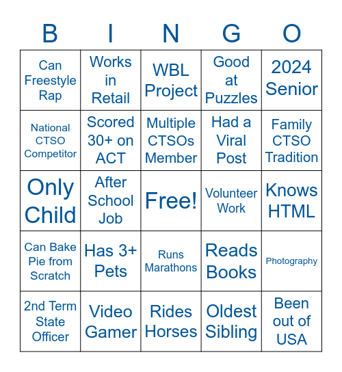 State Officer Leadership Academy Bingo Card