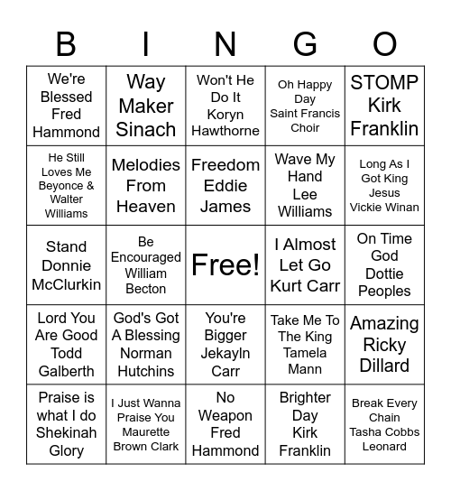 Gospel Bingo Card