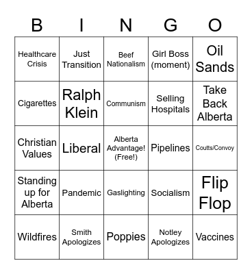 Welcome to Hellberta Leadership Debate Bingo Card