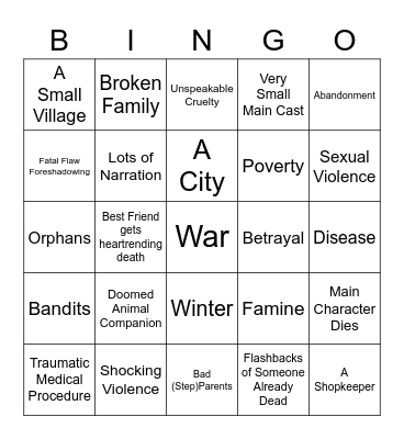 Misery Bingo Card