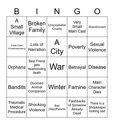 Misery Bingo Card