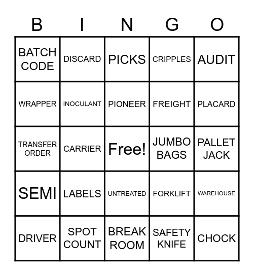 GXO LOGISTICS Bingo Card