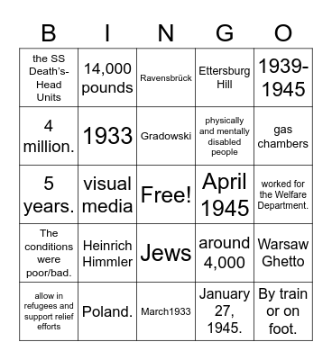 Holocaust Museum Bingo Card