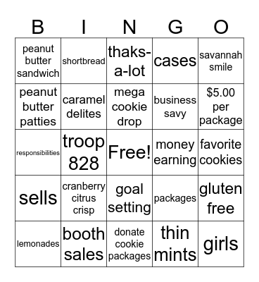 Girl Scout Cookie Bingo Card