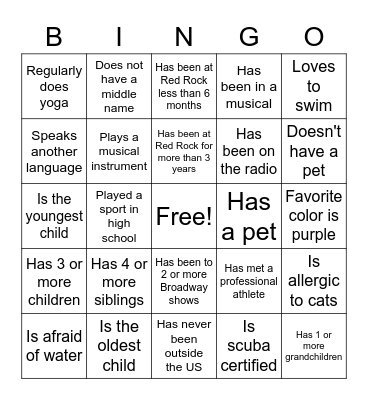 Get to Know Our Team Bingo Card