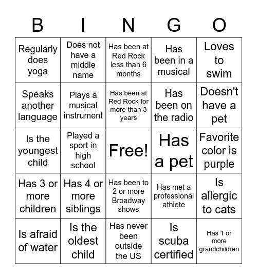 Get to Know Our Team Bingo Card