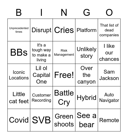 P&P Bingo Card