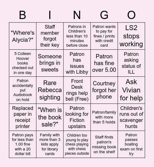 HPL Staff Bingo Card