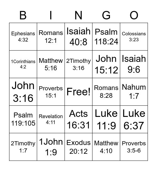 Green Cycle Bible Drill Bingo Card