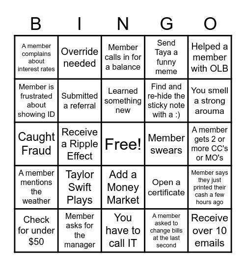 Branch Bingo Card