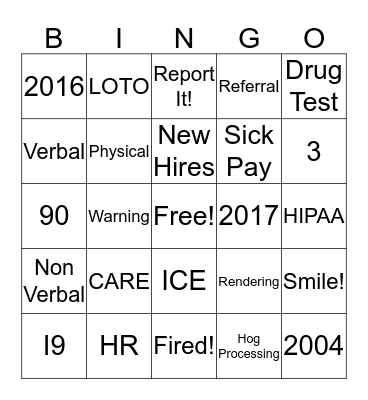 HR Bingo! Bingo Card
