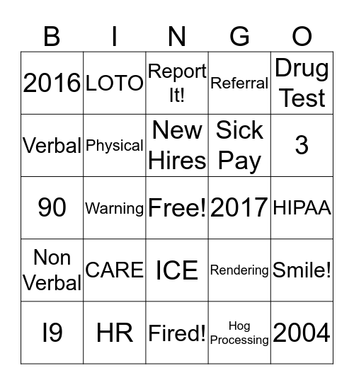 HR Bingo! Bingo Card