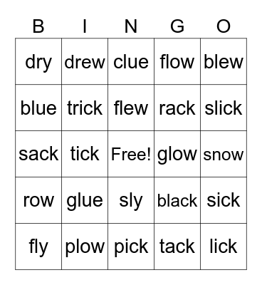Blends, Short Vowels and Vowel Teams Bingo Card