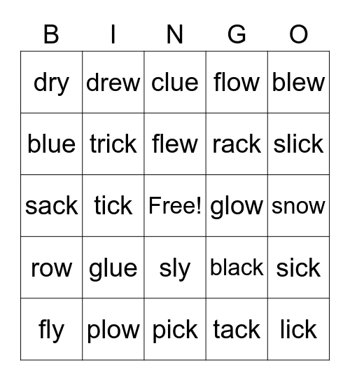 Blends, Short Vowels and Vowel Teams Bingo Card