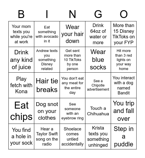 Wednesday Bingo Card