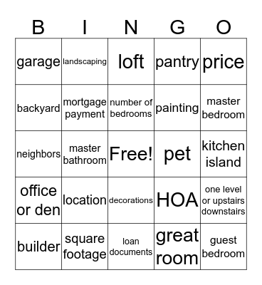 HOUSEWARMING Bingo Card