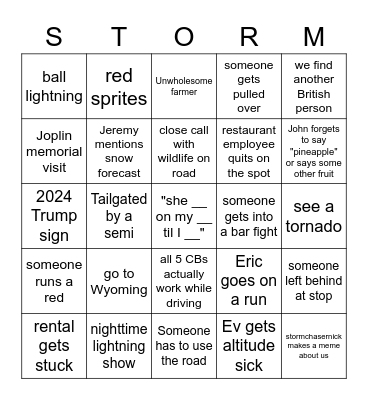 Storm Chase Bingo 2023 Bingo Card