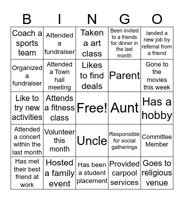 Social Capital BINGO Card