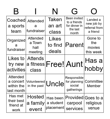 Social Capital BINGO Card