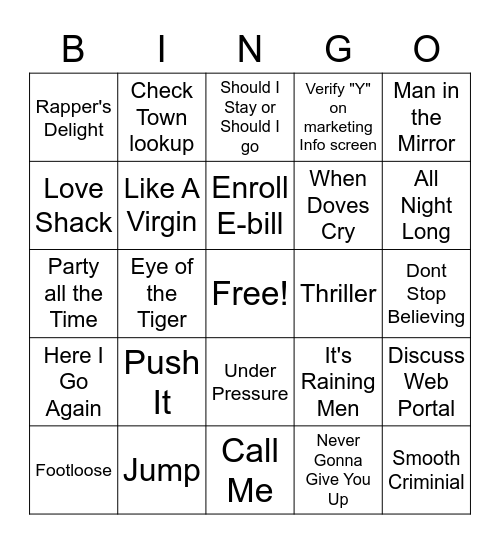 "Totally Rad" Bingo Card