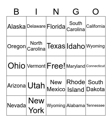 United States Bingo Card