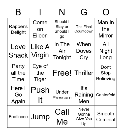 "Totally Rad" Bingo Card