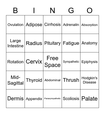 Health Science Bingo Card