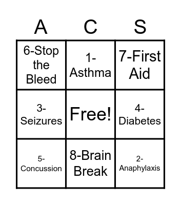 First Responder Bingo Card