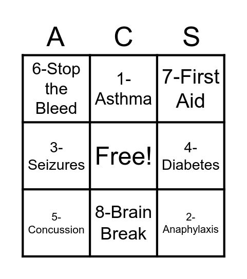 First Responder Bingo Card