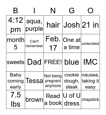 BABY! Bingo Card