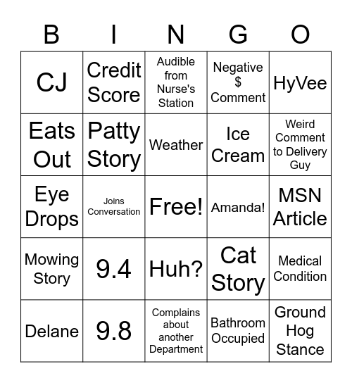 Thursday Bingo Card