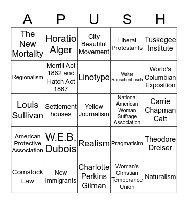 APUSH Ch. 25: America Moves To The City Bingo Card