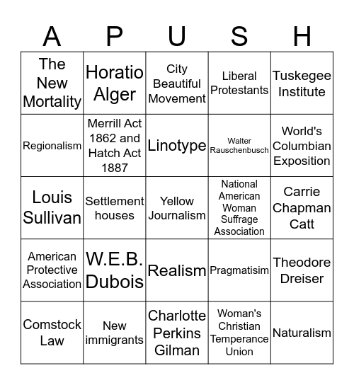APUSH Ch. 25: America Moves To The City Bingo Card