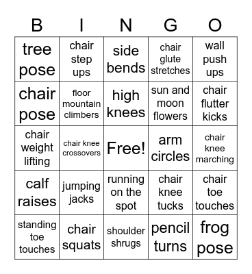 Fitness Bingo Card