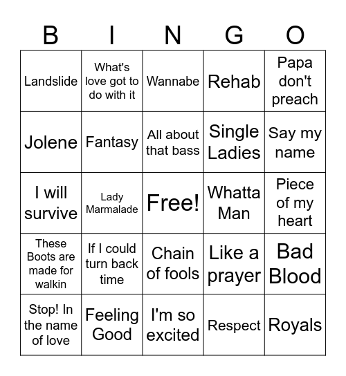 Queens of Music Bingo Card