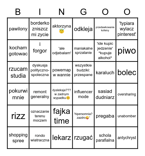 pov: typiara Bingo Card