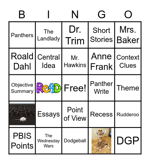 8th Grade ELA Bingo Card