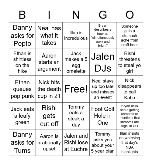 Nick's Bingo Card