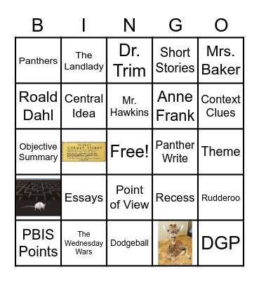 8th Grade ELA Bingo Card